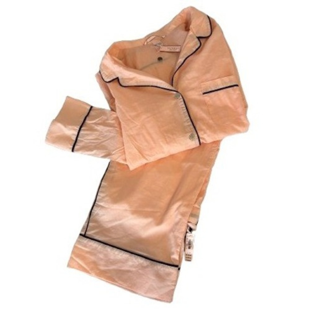 Victorias Secret Peach Cotton Pajama Set Long Sleeve Button Up Pants NWT M/L